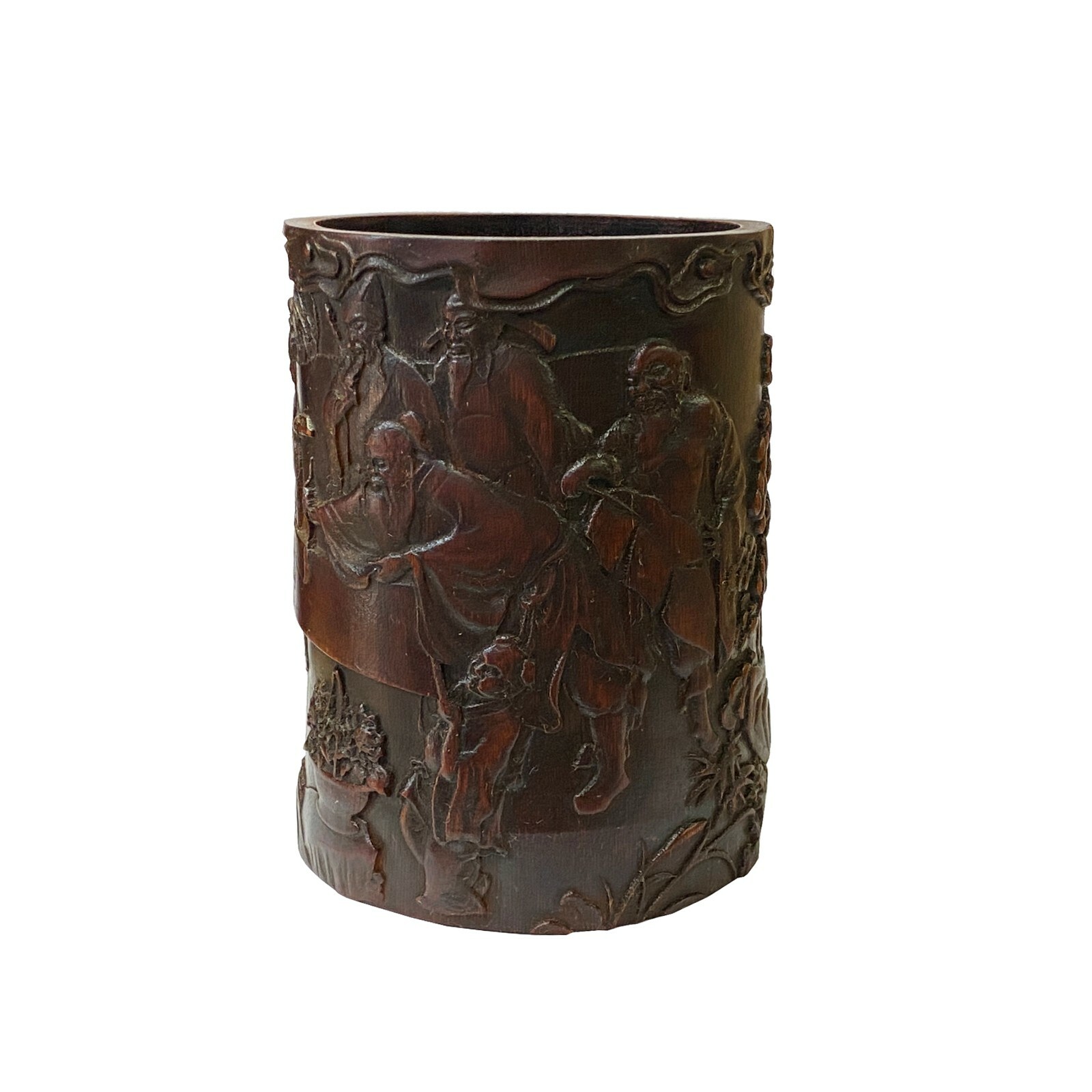 Chinese Bamboo Relief Scholars Motif Carving Brush Pen Holder Art ws2133S Chinese Bamboo Relief Scholars Motif Carving Brush Pen Holder Art ws2133S