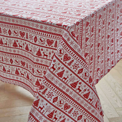 Yuletide Scandi Nordic Christmas Festive Reindeer Bauble 100% Cotton Tablecloth