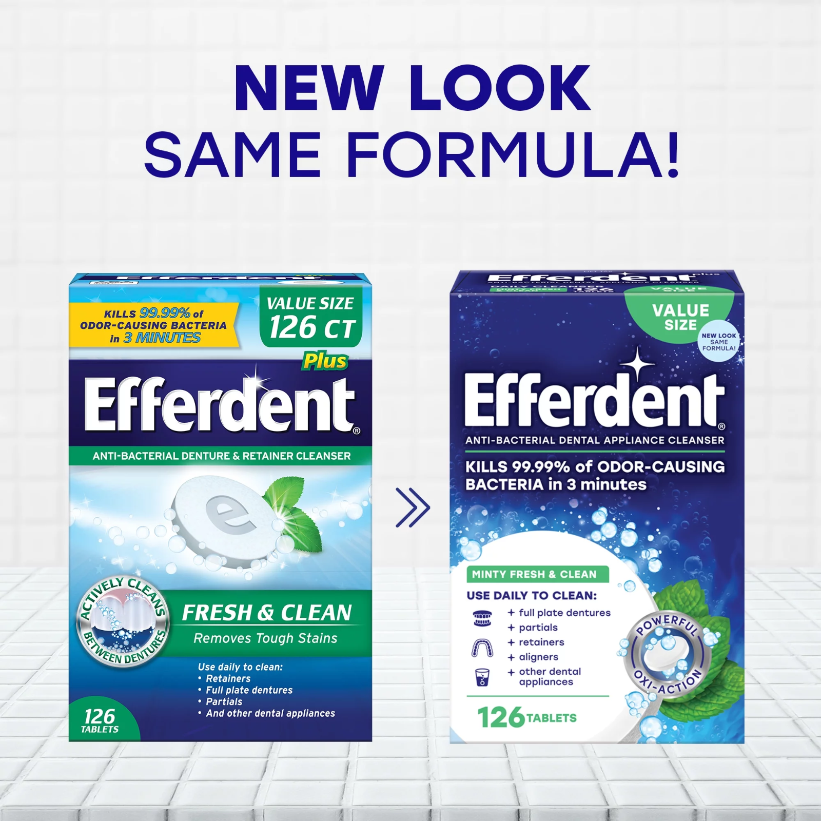 Efferdent Retainer & Denture Cleaner Tablets, Minty Fresh Clean,126 Ct,Pack of 2