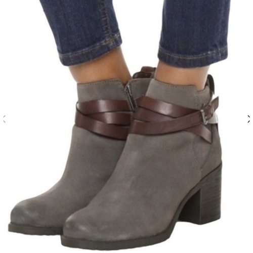 Sam Edelman Sz 8.5 Hannah Leather Suede Buckle Lug Sole Ankl