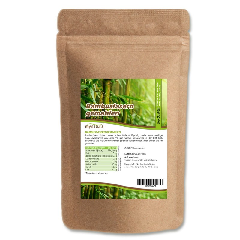 Mynatura Bambusfasern 1kg Beutel Vegan Ballaststoffe Pflanzlich Natur Glutenfrei