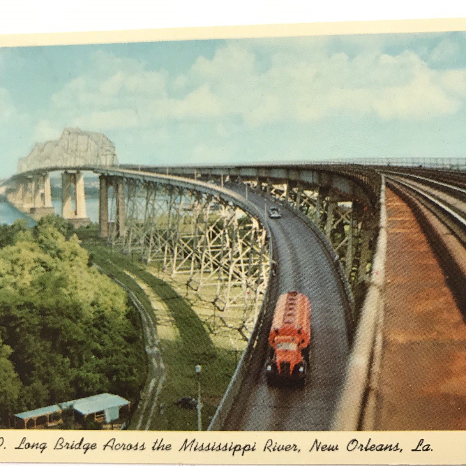 Huey P. Long Bridge Mississippi River New Orleans LA Louisiana Railroad Postcard