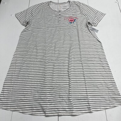 Catherines Sleepwear Gray Stripe Day Dreamer Gown Women s Size 1X 18/20W