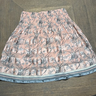 Sophie Max Studio 5B02Q11 Pink Gray Floral Smock Waist ALine Skirt S Small Satin