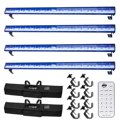 ADJ ECO UV Bar Plus IR Blacklight Fixture 4 Pack w Carry Cases + Clamps