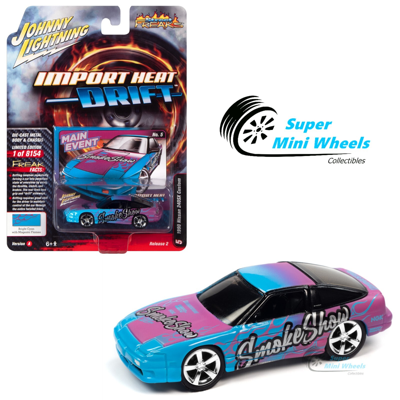 Johnny Lightning 1:64 - 1990 Nissan 240SX Blue (Import Heat