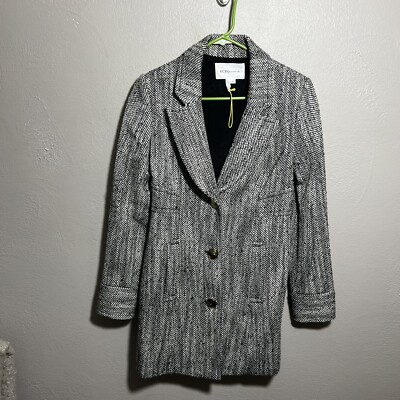 BCBGeneration Ladies Coat Sz XS Black White Weave Fully Lined Gold Buttons NWOT