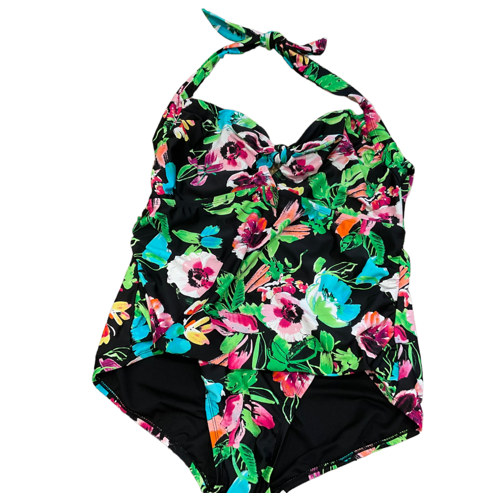 Catalina 3x One Piece Swimsuit Plus Size Black Purple Floral  built in bra