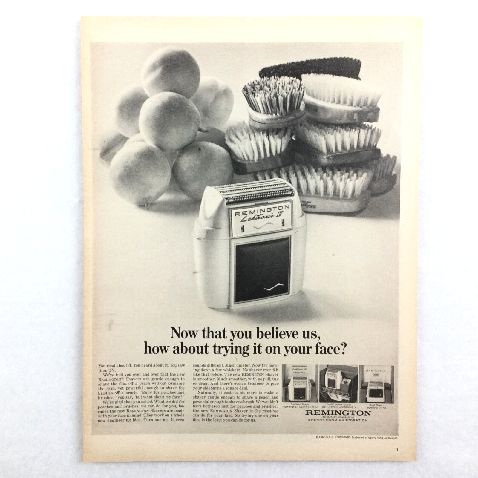 Vintage 1966 Print Ad Lektronic Iv Peach Fuzz Brush