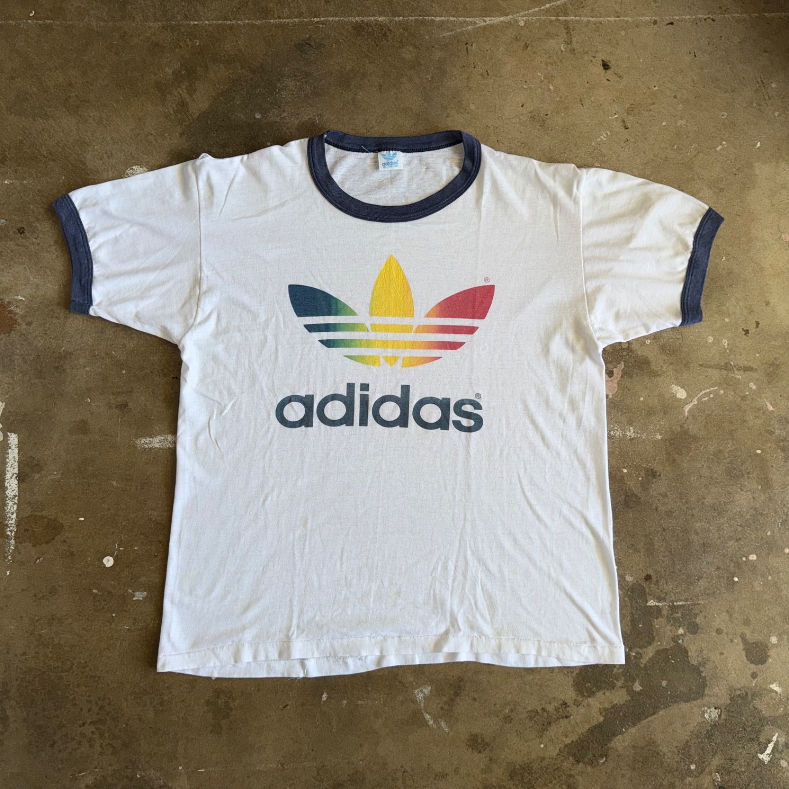 希少 両面 80's adidas L/S Logo ringer Tee Vintage 80s Adidas Trefoil Ringer 3 Stripes T Shirt L | eBay