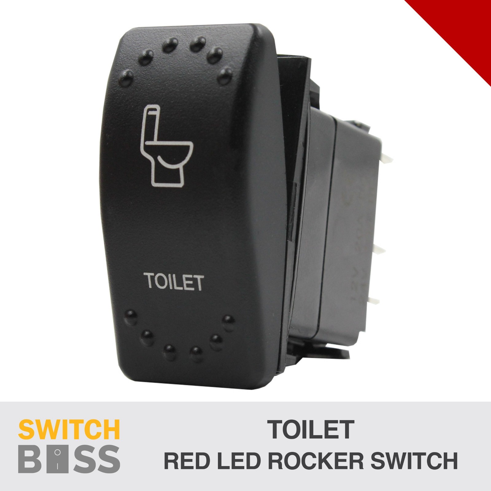 Toilet LASER ETCHED Rocker Switch - Red LED 12v 24v Toggle On-Off