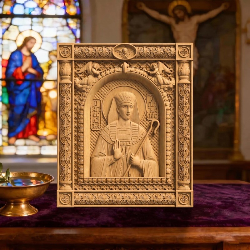 Patriarch Joseph Wooden Carved Handmade Byzantine Greek Orthodox Christian Icon