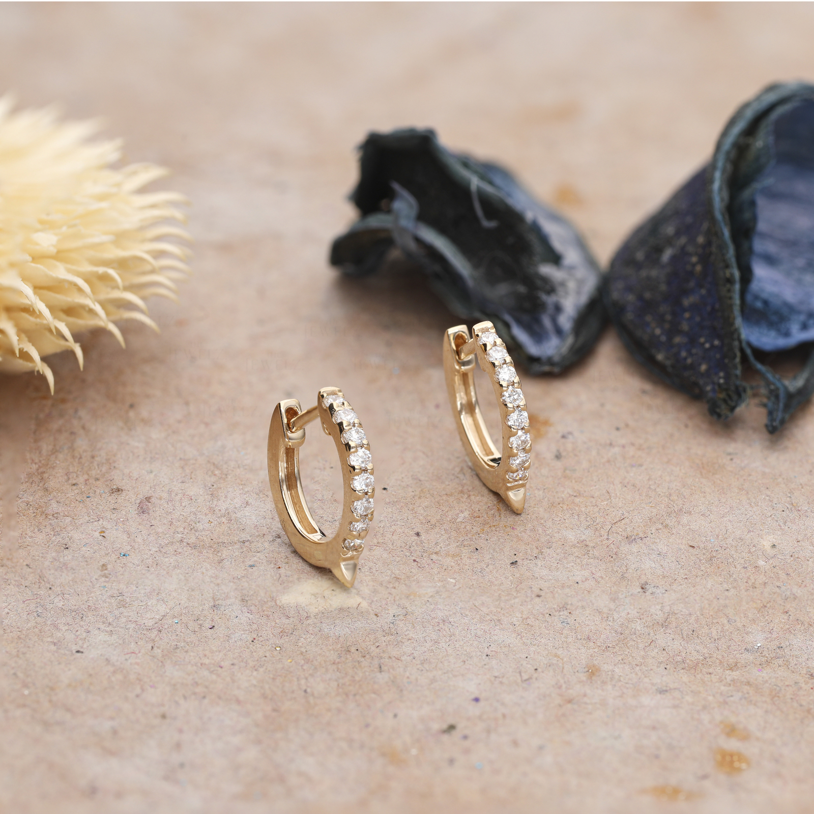 VS/F-G Diamond 14K Gold  Spike Huggie Hoop  Earrings- The Jewelz