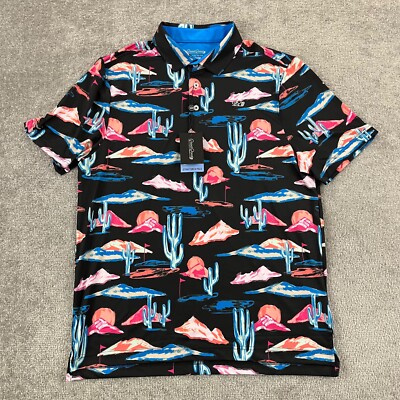 GOOD GOOD Polo Shirt Mens Medium Black Mirage Desert Golf Performance NEW S/S