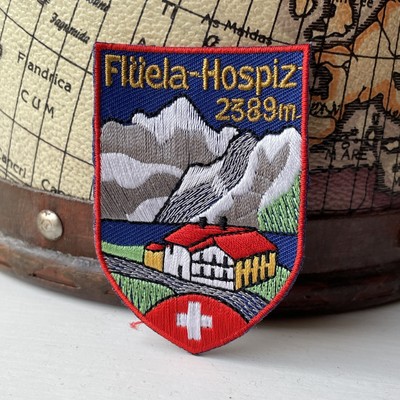Vintage Patch Flüela Hospiz Graubünden Alps Switzerland Skiing Souvenir Badge
