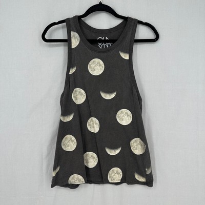 Chaser Tank Top Women Small Gray Moon Phases Graphic Futuristic Boho Space Artsy