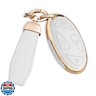 QBUC for Hyundai Key Fob Cover with Key Chain, Upper Leather + Soft TPU Car Key Case for Hyundai Ioniq 6 Grandeur GN7 KONA Elanrtra Santa Fe Tucson (2023-2025) Sonata (White, 7 Buttons)