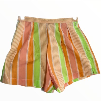 Posse Shorts Striped 100% Cotton Coral Orange Lime Green White NWT Small