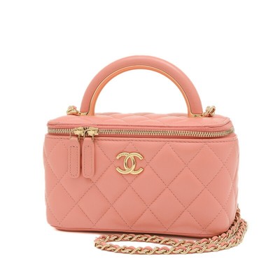 Chanel Matelasse Vanity Chain Shoulder Bag Lambskin Pink