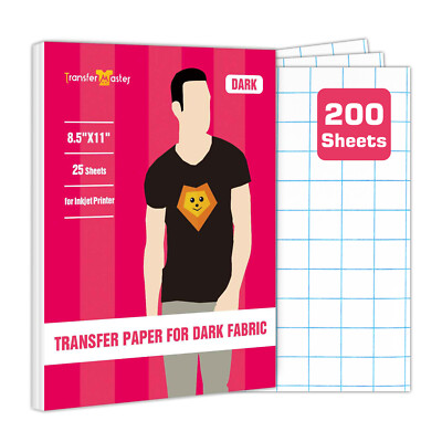 200 Sheets Bulk Inkjet Printable Heat Transfer Paper DARK Cotton Iron-on 8.5x11