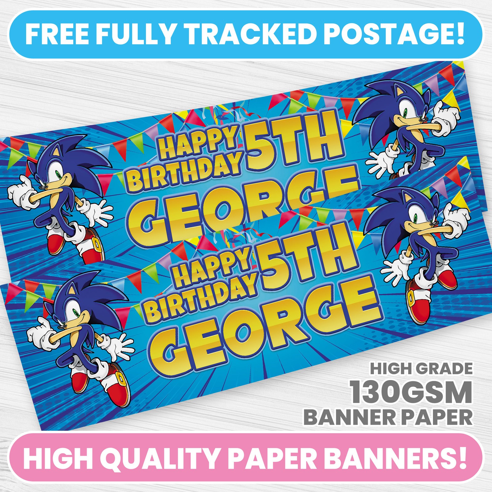 PERSONALISED SONIC BANNER ANY CHILD NAME SONIC BIRTHDAY PARTY BANNERS