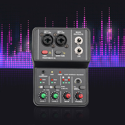 2Channel Mini Audio Mixer Bluetooth USB DJ Sound Mixing Console Amplifier Studio