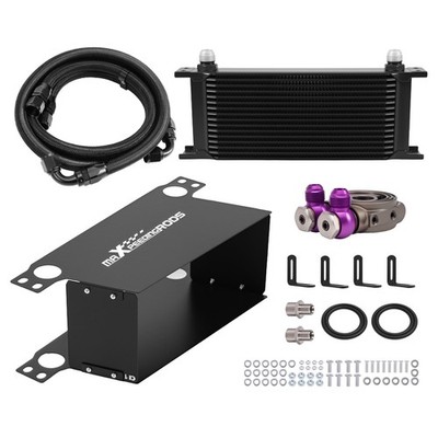 Universal Oil Cooler Kit 16 Row 10AN w/ 2Pcs Braided Hoses Thermostatic