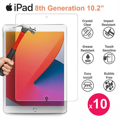 x10 Full Tempered Glass Guard for Apple iPad 8 10.2'' Screen Protector 2020 2021