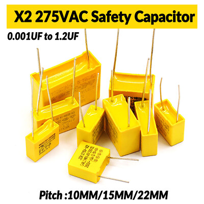 X2 275VAC Safety Capacitor 10MM/15MM/22MM Lead Pitch 0.001UF to 1.2UF
