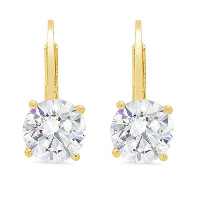 Pre-owned Pucci 4.0ct Round Solitaire Synthetic Moissanite Drop Dangle Earrings 14k Yellow Gold