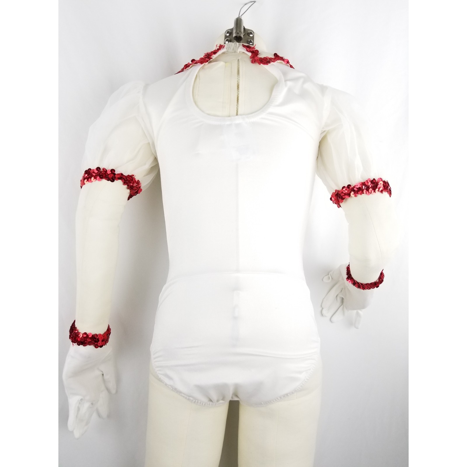 A WISH COME TRUE Nurse Costume White Red Sequin Doctor Dance Leotard Glove Set