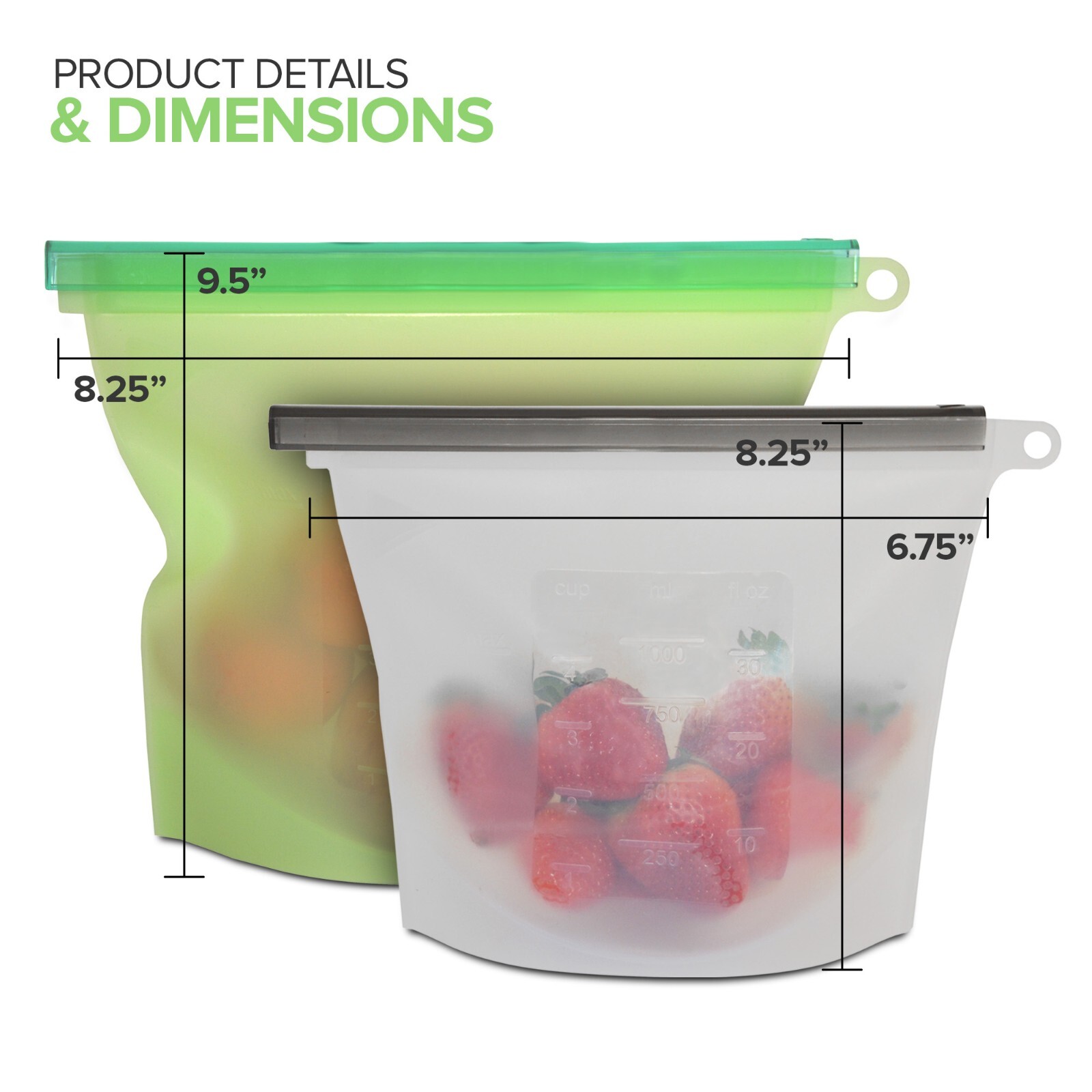 Reusable Silicone Food Storage Bag Lunch Sandwich Snack Freezer Set 4 Leak Proof