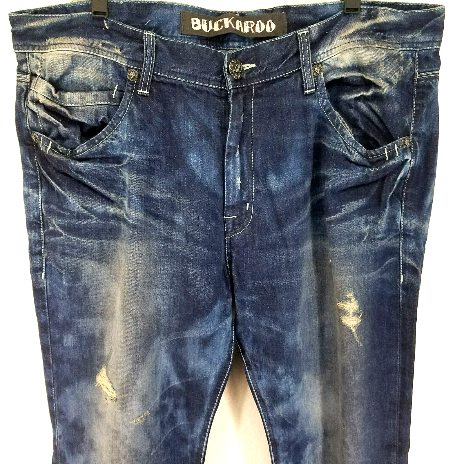 BUCKAROO Jeans Blue Distressed Denim w Stitches Straight Leg