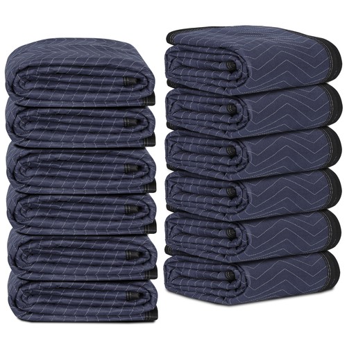 80"x72" Furniture 24 Moving Blankets Protective Shipping Packing Pads Blue/Black