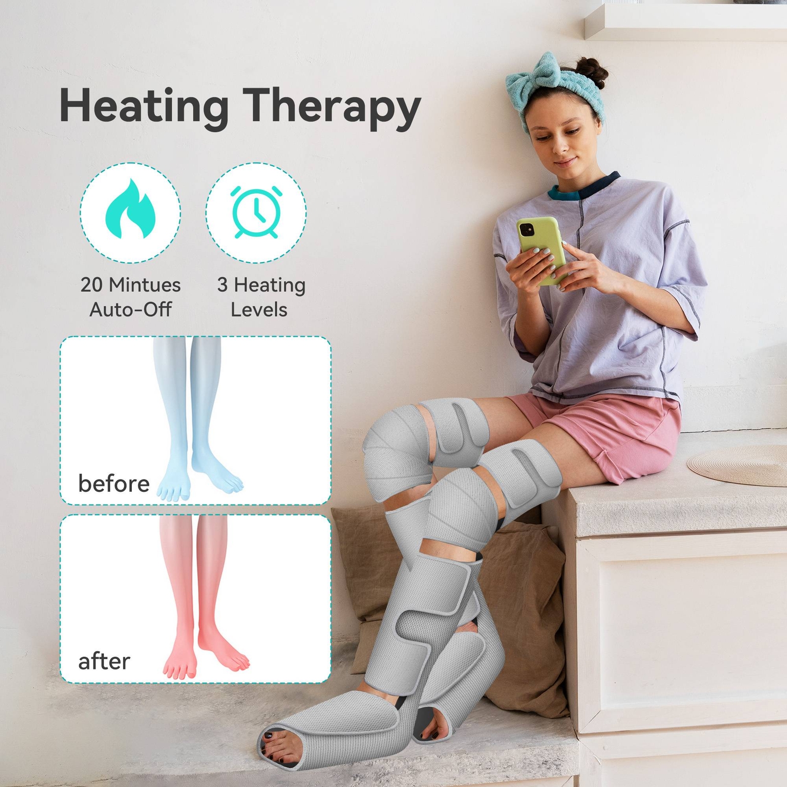 Leg Massager with Heat,Air Compression Calf Knee Foot Massager with Heat Snailax