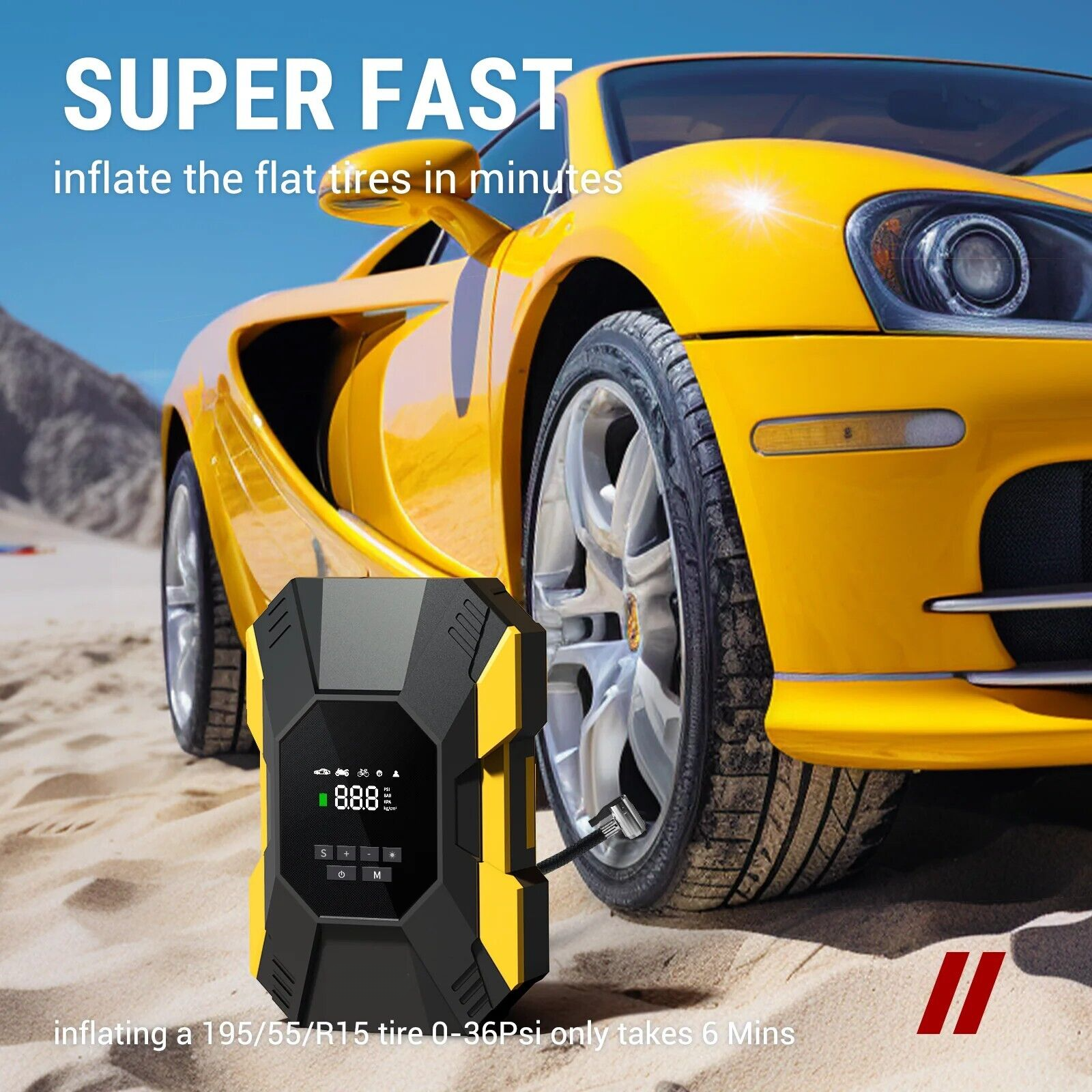 Car Tire Inflator Portable Air Compressor Cordless Rechargeable Powerful Pump