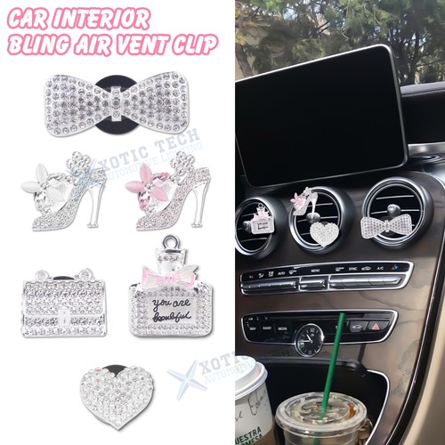 2/4 Packs Bling Bowknot Heart Shaped Air Vent Clips Interior Decor Charms Kit