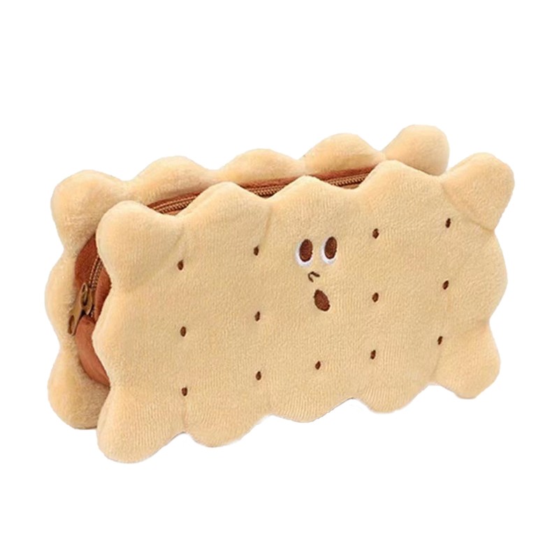 Soft Pencil Case Cute Funny Plush Biscuit Pencil Pen Case Stationery Pouch