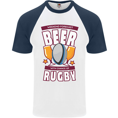 Weekend Forecast Beer Alcohol Rugby Funny Mens S/S Baseball T-Shirt