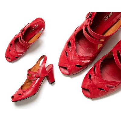 Modern 1930s Style Shoes RE-MIX Anita Red Leather Heels Peep