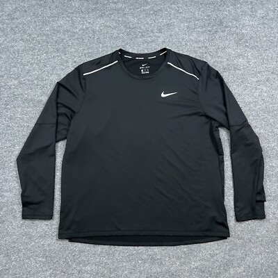 Nike Mens Dri Fit Shirt XXL Black Element 3 Running Swoosh Reflect Thumbholes