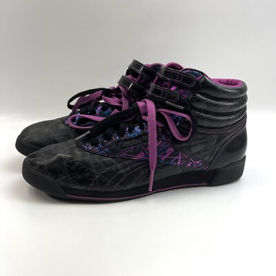 Reebok Freestyle Classic Sneakers Black/Purple Hi-Top Shoes Women's Size 9