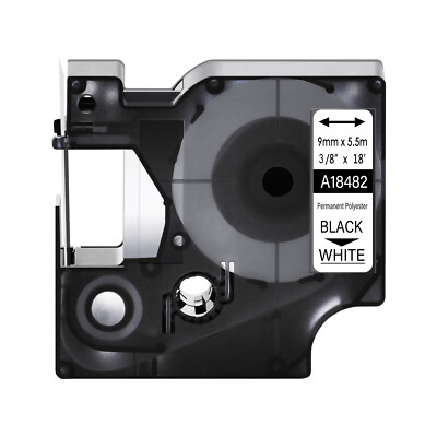 1PK 3/8'' Black on White IND Polyester Label Tape 18482 For DYMO Rhino 5200