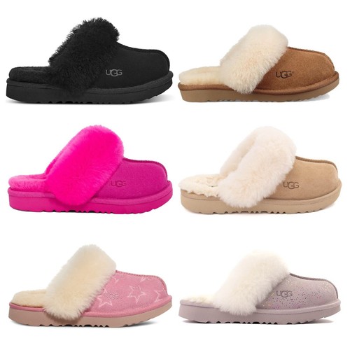Детские тапочки UGG Cozy II с замшевым верхом 1019065K Каштановый/Песочный/Розовый Размер от 13С до 6 лет