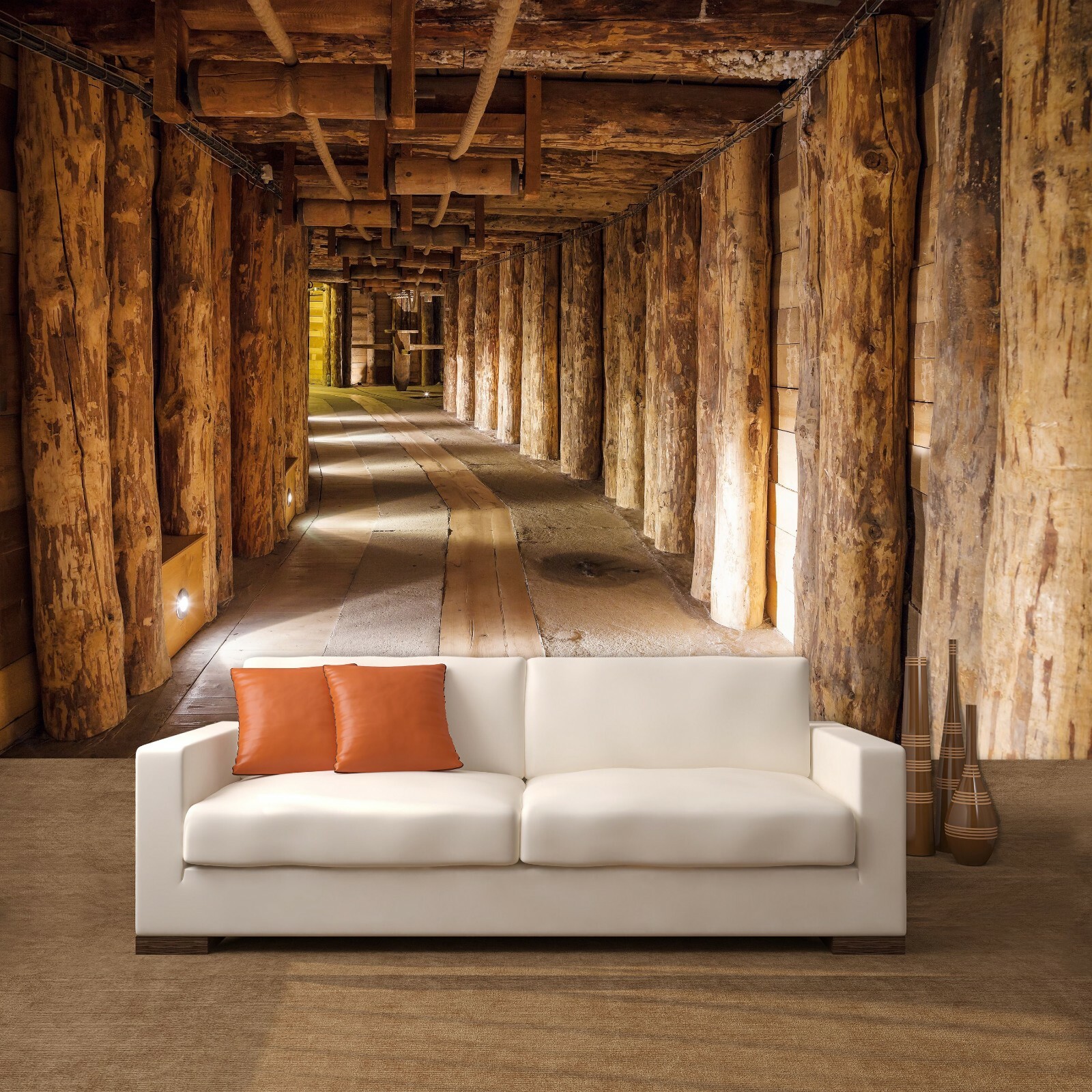 Fototapete Salt Mine 366 x 254 cm Tapete Salzmine Bunker Holz Baumstamm 