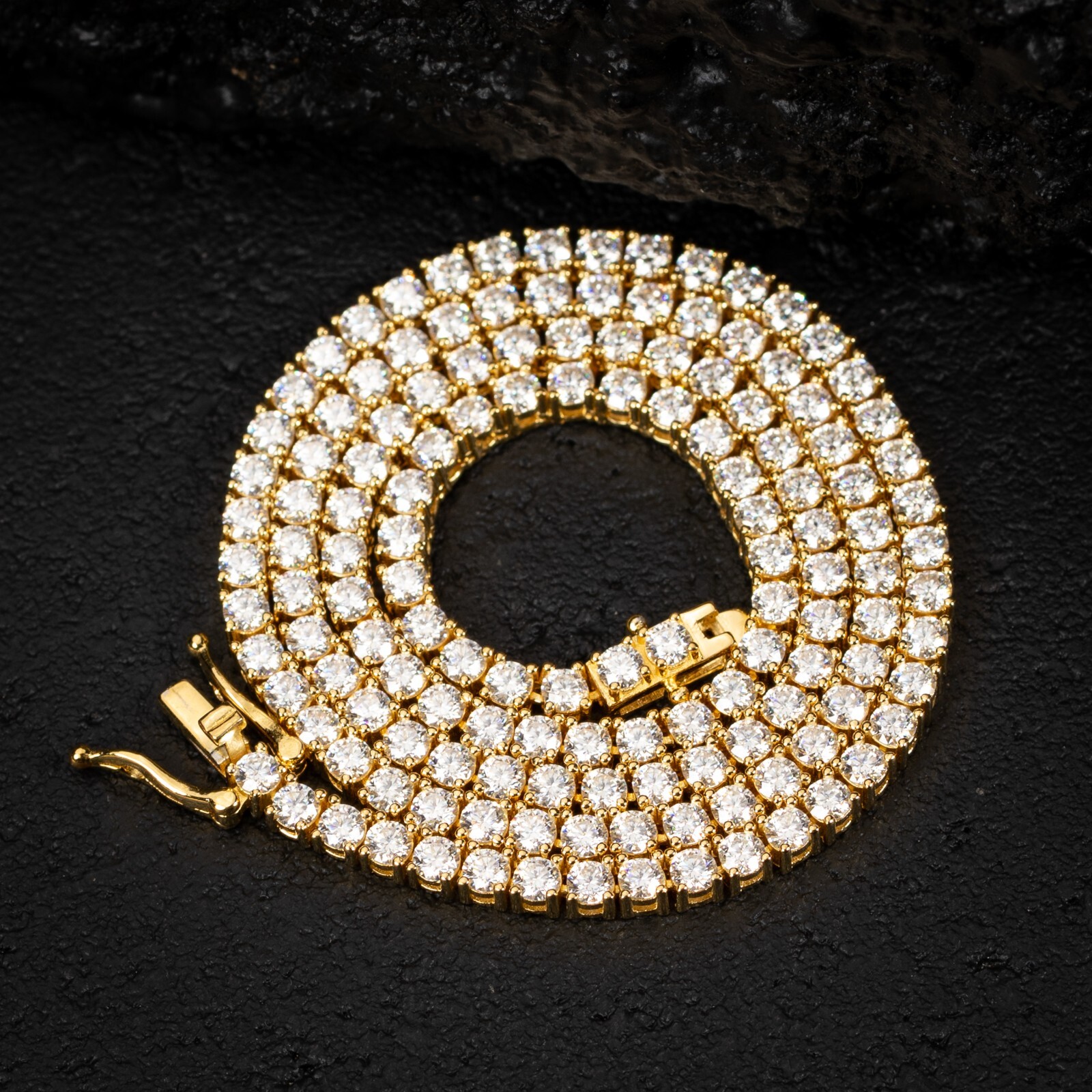 Pre-owned Sterling Iced Men's Moissanite 3mm 925  Silver Yellow Gold Hip Hop Chain Necklace In White/colorless