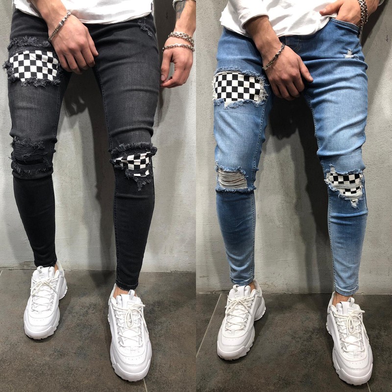 Destroyed Frayed Slim Fit Denim Pants Trousers Us