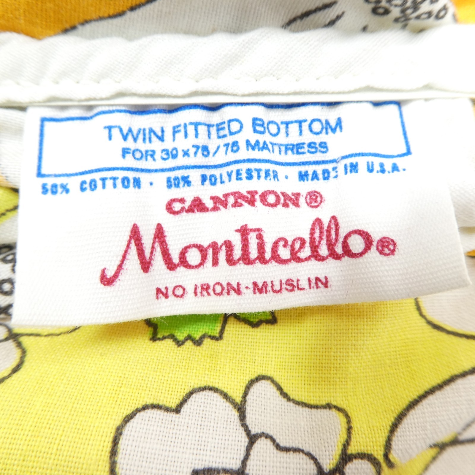 Vintage Cannon Muslin Fabric Twin Fitted Sheet Floral Cutter Crafting Sewing