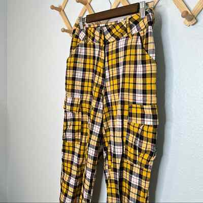 I.AM.GIA Keidis Yellow Cargo Plaid Pants Small