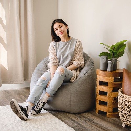 Big Joe Joey Bean Bag Chair, Gray Plush Fabric, NEW Pricetronic